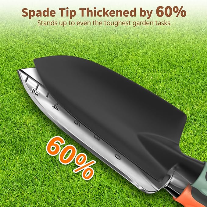 LASZOLA 3 Piece Garden Tool Set Include Hand Trowel Rake and Transplant Shovel for Women, Indoor Heavy Duty Small Spade Kit with Ergonomic Handle to Weed and Loosen, for Mom and Plant Beginner, Orange