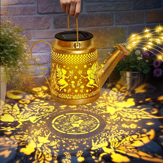 Christmas Gifts Solar Watering Can Lights Outdoor Garden Decor, Large Fairy Hanging Lantern with Shepherd Hook, Waterproof Garden Lights for Outdoor Yard, Gifts for Mom Grandma Mothers Day