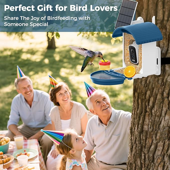 Bird Feeder with Camera, Smart Birdfeeder with Solar-Powered, 5MP AI Identify Birds 11000, Night Vision, Auto Record Video,Instant Notifications, Bird Feeders for Outdoors Yard with Water Bowl