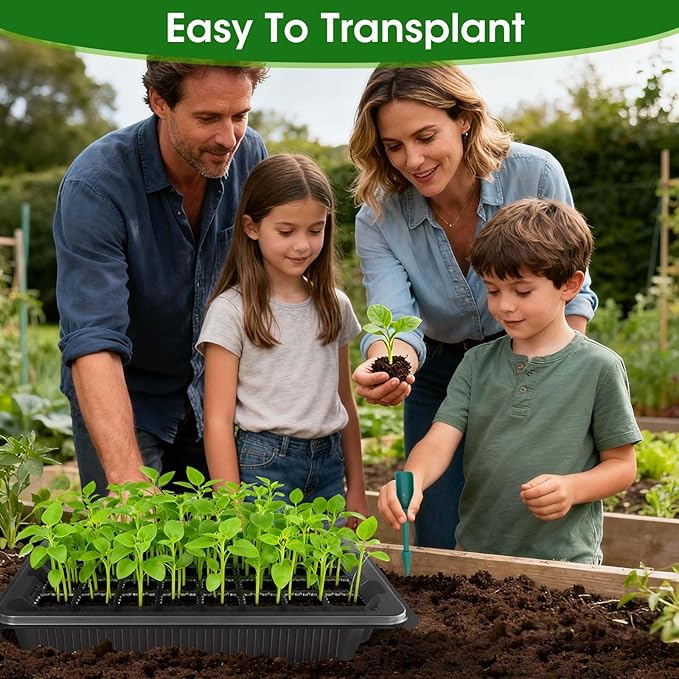 MQUPIN Seed Starter Tray with Grow Light 4 LED, 2 Pack/80 Cells Adjustable Brightness Seed Starter Kit,Seedling Starter Kit with Dome and Base for Greenhouse Seeds Growing Starting（Black）