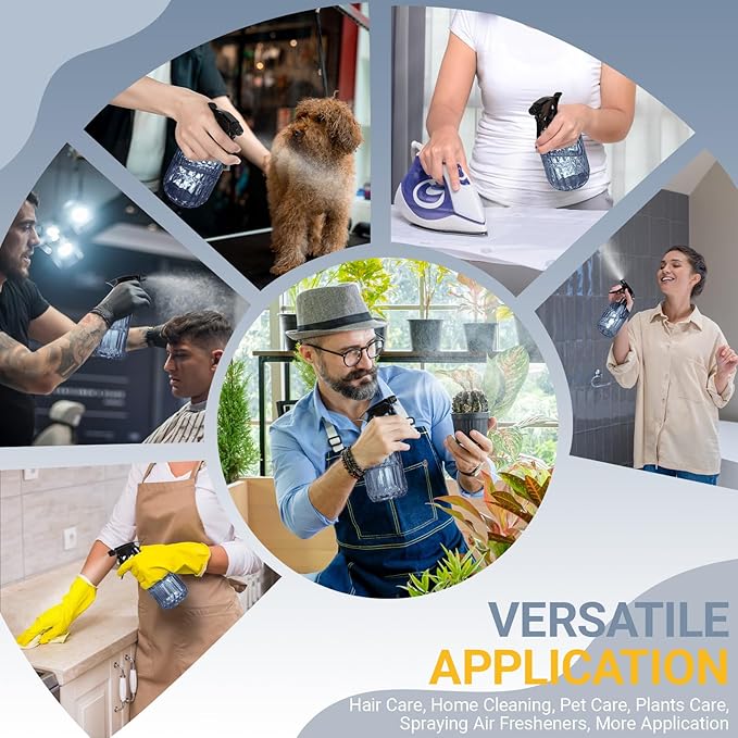 Glass Plant Mister Spray Bottle, 13.5 oz Refillable Plant Misters for Inside, Pretty Glass Spray Bottles for Cleaning, Hair, Cat, Succulent, Houseplant with Adjustable Mist Nozzle (Blue)