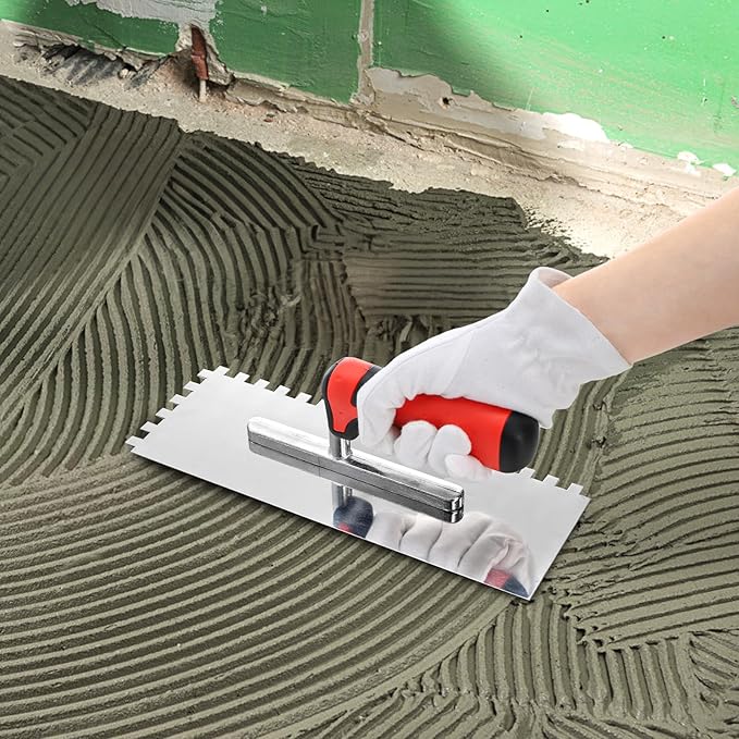 Peohud 3 Pcs Concrete Trowel, Stainless Steel Square Notched Trowel, Flat Finishing Trowel for Tile Cement Drywall Plastering Wall Floor Tiling Installation, Masonry Hand Tool Kit