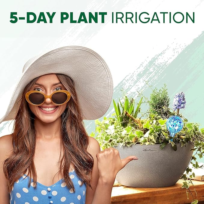 Plant Watering Globes Set of 6 – Large Glass Self-Watering Bulbs (up to 5 Days of Watering) for Indoor & Outdoor Plants – Multicolor