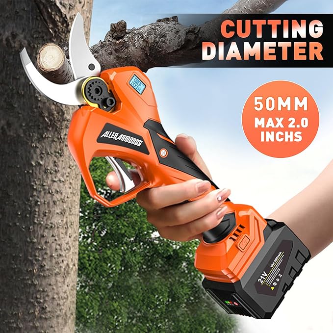 Electric Pruning Shears for Gardening, Professional Cordless Pruning Shears 50mm/2" Max Cutting Diameter, Powered Tree Branch Pruner with SK5 Blades & 2 Pcs 21V 2.0Ah Battery