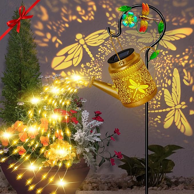 Christma Gifts Dragonfly Solar Watering Can Lights, Outdoor Waterproof Outdoor Lantern with Shepherd Hook, Solar Garden Decor for Yard Outside, Mothers Day Gifts Gift for Women Mom Grandma