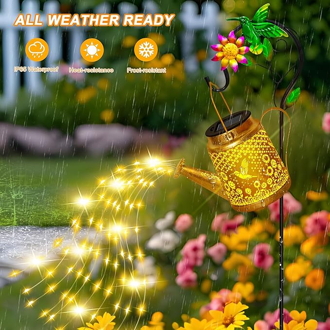 Christmas Gifts Hummingbird Solar Lanterns Garden Decor, Outdoor Waterproof Watering Can with Shepherd Hook, Solar Garden Decor for Yard Outdoor Landscape Pathway, Gifts for Women Mom Grandma Birthday