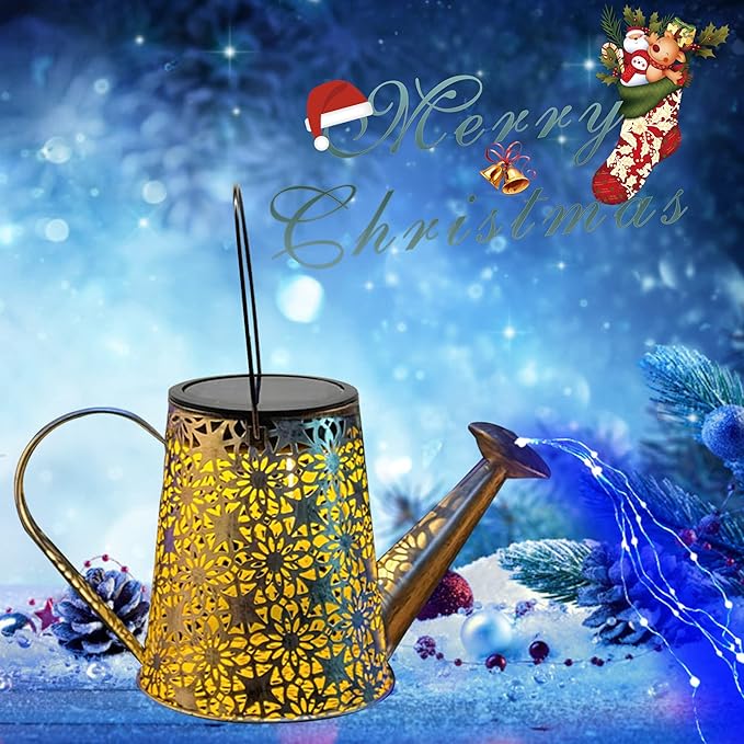 Solar Watering Can Lights,Christmas Large Retro Metal Hanging Solar Lights Outdoor Waterproof, Birthday Gifts for Women Mom Grandma Garden Decor Yard Light LED Decoration Outside for Porch Lawn Patio