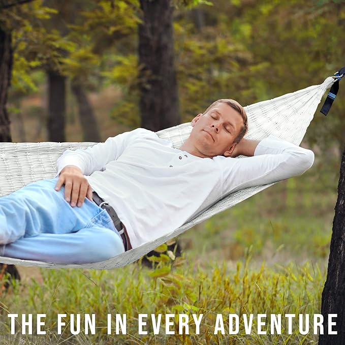 Tranquillo Hammock 550 lbs Capacity Double Hammocks, Camping Hammock with Hammock Straps, Hammocks for Outside Hiking Camping Essentials, Indoor - Garden, Portable Tree Straps, White
