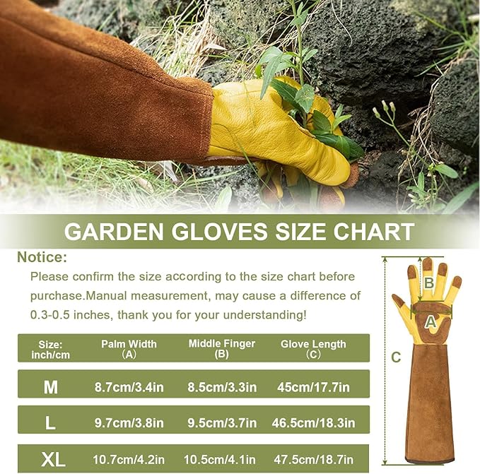 Long Gardening Gloves for Women Thorn Proof,Rose Pruning Cowhide Leather Garden Gloves for Cactus, Rose and Blackberry