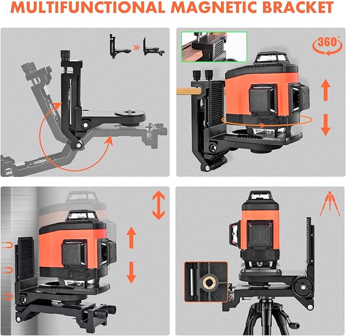 4x360° Laser Level 360 Self Leveling, 16 Line Laser Leveler for Construction Floor Tiling and Ceiling Rechargeable Green Beam 4D Plane Magnetic Bracket Included, K4-360G