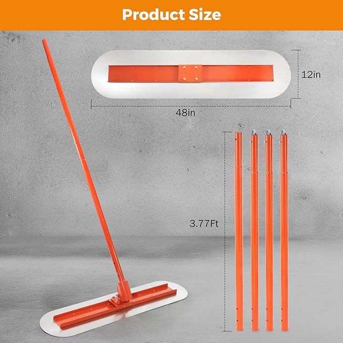 BEAMNOVA Bull Float with 48 * 12 Inches Stainless Steel Scraper Concrete Trowel 181 in Cement Extension Rod Concrete Finishing Tools Kit