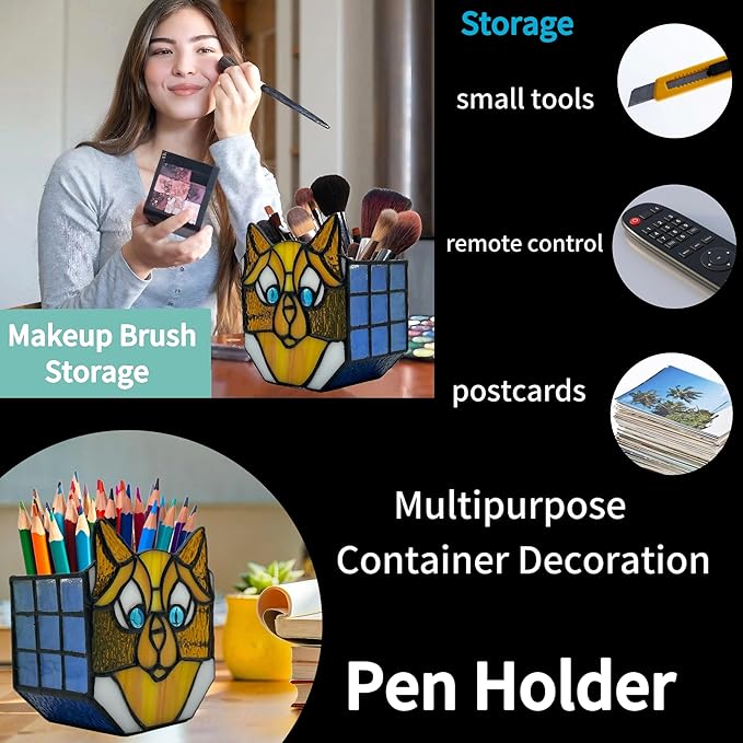 Stained Glass Yellow Cat Planter, Indoor Plant Tabletop Plant Display, Yellow Cat Small Plant Pot, Terrarium Decor, Decor Gift 4.6x3x5.15 in