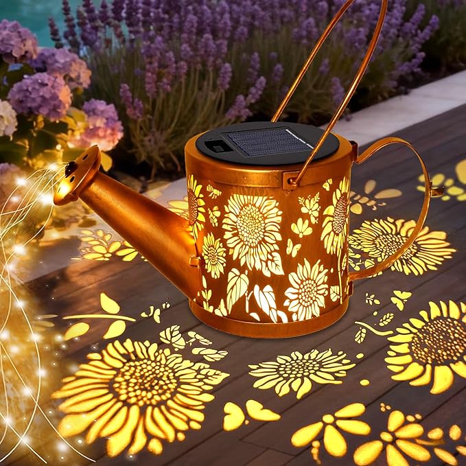 Solar Watering Can Lights Outdoor, Small Solar Yard Decorations Waterproof for Garden Decor, Sunflower Decorative Patio Lights Outside Pathway Lawn, Gifts for Mom Women Grandma Birthday Christmas