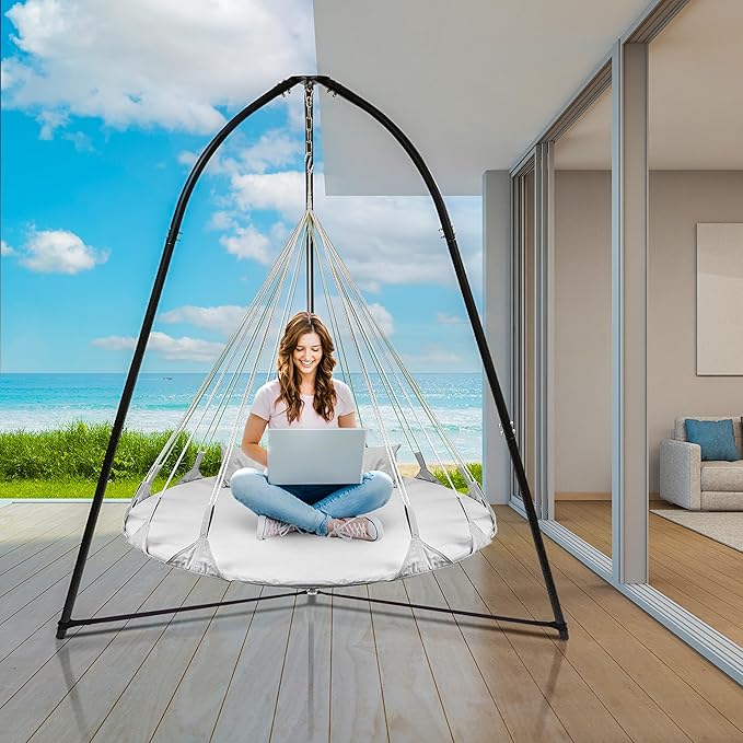 Sorbus 56" Stylish Hanging Swing Nest - Premium Cotton Double Hammock Daybed Saucer Style Lounger Swing Chair- 264lbs Sturdy Spinner Tree w/Pillow - Easy Setup - for Indoor/Outdoor, Travel - White