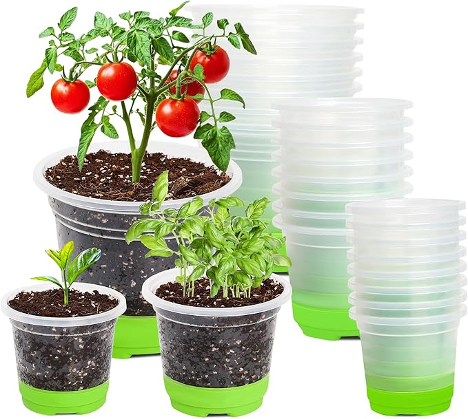 MIXC Thickened Clear Nursery Pots with Silicone Base for Easy Transplant 24 Packs 5/4/3.5 Inch, Variety Pack Plant Pot Reusable Seedling Pots for Vegetable Propagation, Root Cutting, Seed Starting