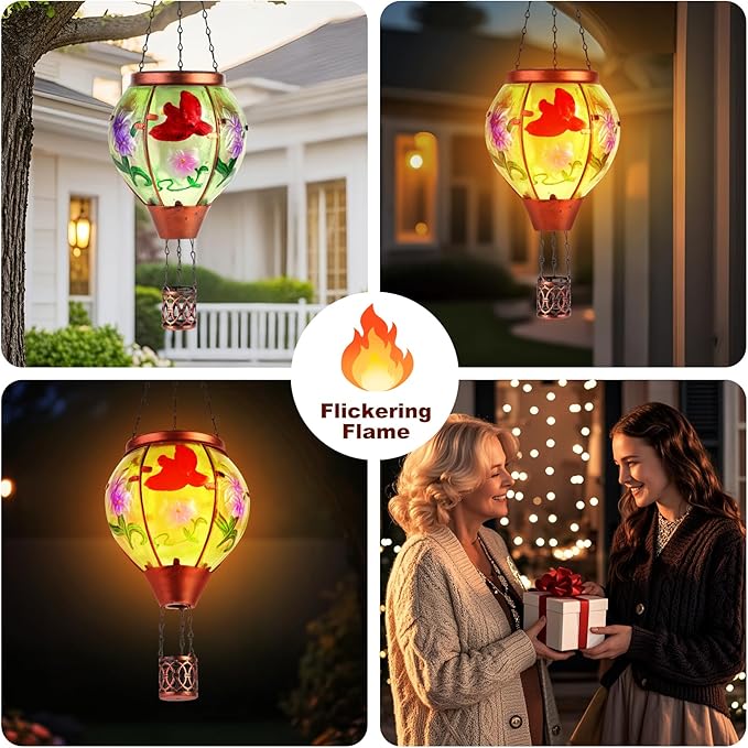 Cardinal Solar Hot Air Balloon Lantern,Outdoor Decor with Flame Lights Waterproof, Hanging for Garden Yard Lawn Patio, Unique Gifts for Women Mom Grandma Gardener for Mother'Day Christmas