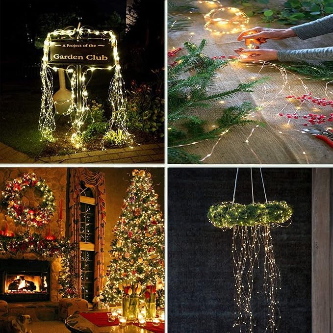 YITING 10 Strands 200 LEDs Solar Powered Twinkle Firefly Bunch Lights Waterproof (No Watering can) 8 Modes Fairy Starry String Lights Decorative Vine Solar Lights for Outdoor Garden Christmas Tree