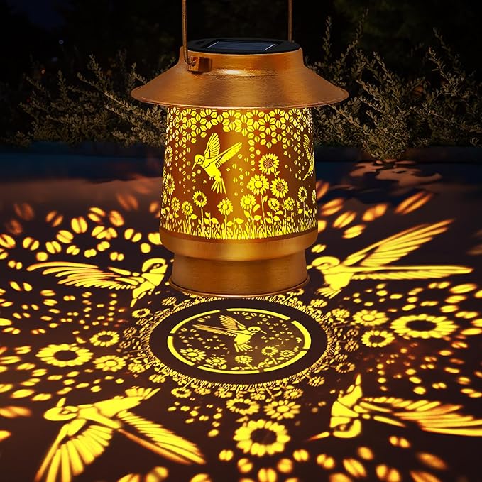 Christmas Gifts for Women,Solar Lanterns Outdoor Waterproof, Metal Hummingbird Garden Decor for Christmas, Hanging Outdoor Decorations for Wall Branch Porch Yard, Unique Gifts for Women Mom Grandma