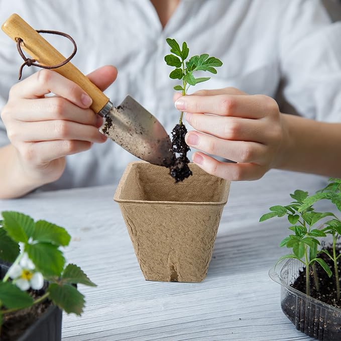 300 Pieces Peat Pots Plant Starters 2.3 Inch Square Peat Pots for Herb Seedlings Garden Germination Nursery Pots Organic Germination Plant Starter with Plant Markers Labels for Plants Supplies