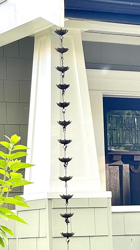 NACH Decorative Umbrella Rain Chain, Heavy Duty Cast Iron Rain Chains for Gutter, Downspout, Outdoor Drain, 96" (8 ft), JS-RNC007