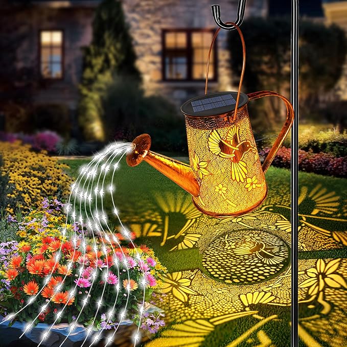 Solar Watering Can Lights, Hummingbird Gifts for Christmas Women Mom Grandma Birthday, Waterproof Outdoor Garden Decor Large Hanging Solar Lanterns Garden Lights for Patio Porch Yard Flowerbed Pathway