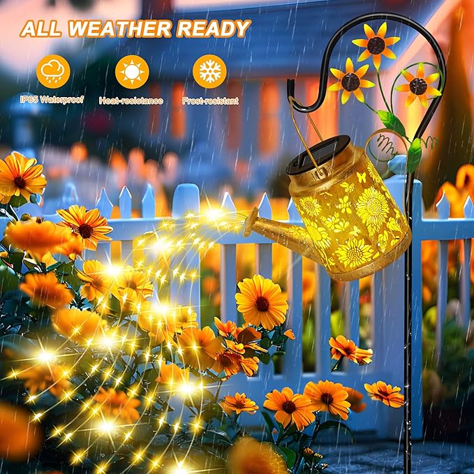 Christmas Gifts Sunflower Solar Watering Can Lights, Outdoor Waterproof Garden Lanterns with Shepherd Hook, Solar Garden Decor for Yard Outdoor Landscape Pathway, Gift for Women Mom Grandma, 2 Pack