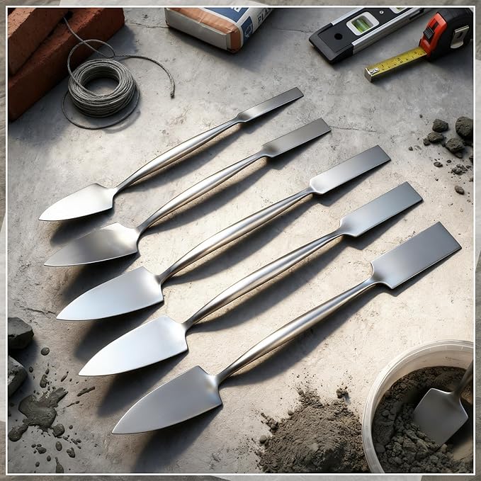 5 Pcs 1'' 3/8" 1/2" 5/8" 3/4" Trowel and Square Masonry Tools Forged Steel Trowel Concrete Tool Ornamental Stucco Masonry Plaster Spatula for Glazing, Patch Work, Plaster, and Archeology