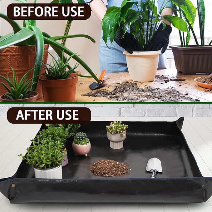 WondMall 26.8" x 26.8" Plant Repotting Mat Waterproof Transplanting Mat Indoor Succulent Potting Mat Portable Gardening Watering mat Square and Foldable Garden mat