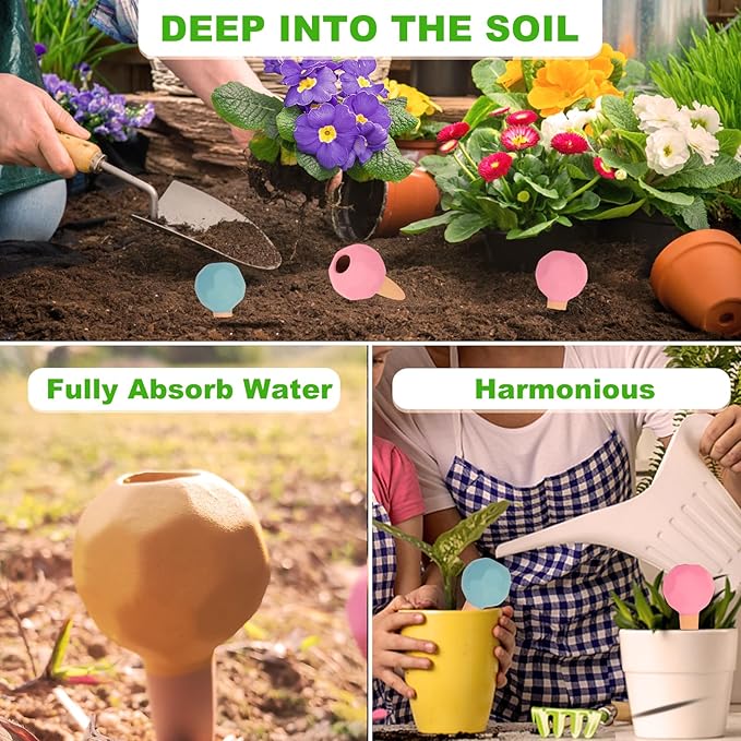 4-Pack Terracotta Self-Watering Spikes | Eco-Friendly Iron-Rich Clay Olla Irrigation System | Vacation Plant Sitter for Potted Flowers, Herbs, and Succulents