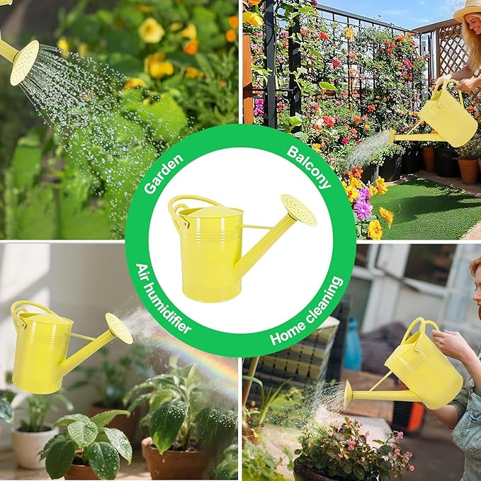 Galvanized Iron Watering Can for Indoor Plants, DIY Watering Cans for House Plant Garden Flower, Long Spout Water Can for Outdoor Watering Plants 6.44L 1.7Gallon (Beige)