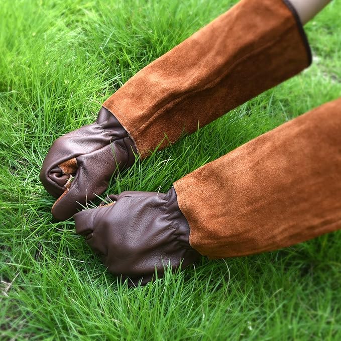 Long Gardening Gloves for Women Thorn Proof,Rose Pruning Cowhide Leather Garden Gloves for Cactus, Rose and Blackberry