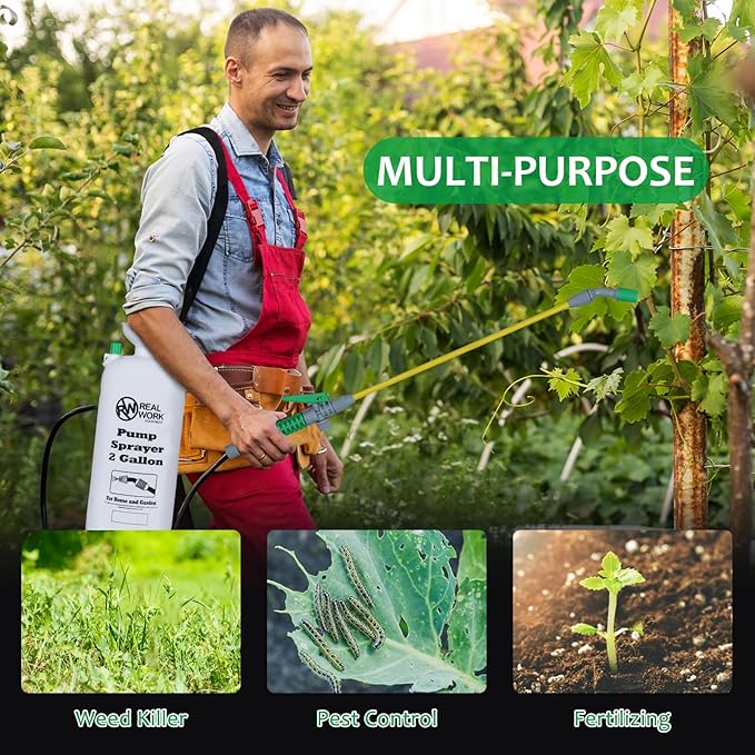 REALWORK 2pk 2-Gallon Handheld Tank Sprayer with Easy-Carry Shoulder Strap for Lawn, Garden, Yard, in Translucent White