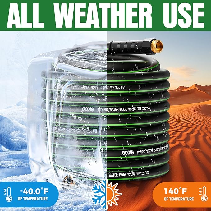 Heavy Duty Garden Hose 100ft, NON-EXPANDABLE Flexible Water Hose, Kink Resistant Lightweight Hybrid Hose, Leakproof Hose Male to Female Fittings