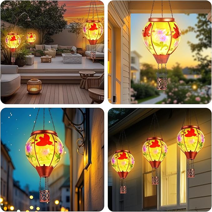 Cardinal Solar Hot Air Balloon Lantern,Outdoor Decor with Flame Lights Waterproof, Hanging for Garden Yard Lawn Patio, Unique Gifts for Women Mom Grandma Gardener for Mother'Day Christmas