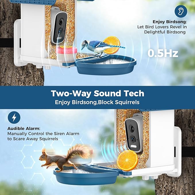 Bird Feeder with Camera, Smart Birdfeeder with Solar-Powered, 5MP AI Identify Birds 11000, Night Vision, Auto Record Video,Instant Notifications, Bird Feeders for Outdoors Yard with Water Bowl