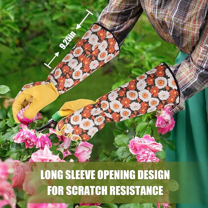 Long Gardening Gloves for Women Thorn Proof,Rose Pruning Cowhide Leather Garden Gloves for Cactus, Rose and Blackberry