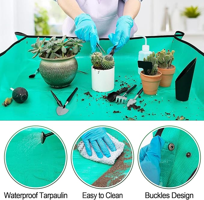 Pack of 20 Succulent Tool Set - 39.4" Indoor Plant Repotting Mat and 19 Pcs Miniature Succulent Hand Tools Garden Flower Plants Transplanting Supplies for Indoor Outdoor Plant Care, Green