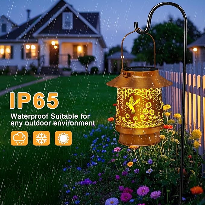 Christmas Gifts for Women,Solar Lanterns Outdoor Waterproof, Metal Hummingbird Garden Decor for Christmas, Hanging Outdoor Decorations for Wall Branch Porch Yard, Unique Gifts for Women Mom Grandma