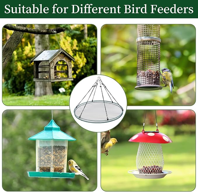2 Pack Bird Seed Catcher Trays for Hanging Bird Feeder Platform 30" Seed Catcher for Hummingbird Feeders with Adjustable Hanging Hoop for Outdoor Garden