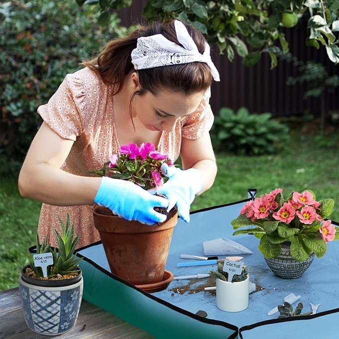 20 pcs Succulent Tool Set - 39.4" Indoor Plant Repotting Mat and 19 Pcs Mini Succulent Hand Tools, Garden Flower Plants Transplanting Supplies for Women Holiday Gardening Gifts Outdoor, Blue