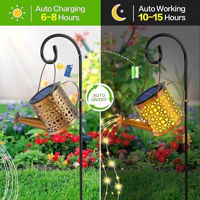 Solar Watering Can Lights Waterproof, Solar Lights Outdoor Decorative Garden Decor Metal Hanging Lights for Outside Patio Pathway Yard, Christmas Birthday Gardening Gifts