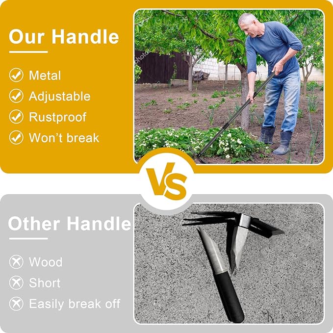 Garden Hoe and Cultivator, Heavy Duty Hand Hoe with Tiller with 31” Long Handle, Cultivator Hoe Garden Tools Durable Cultivator Hoes Rake Fork for Gardening Weeding Planting Loosening Soil