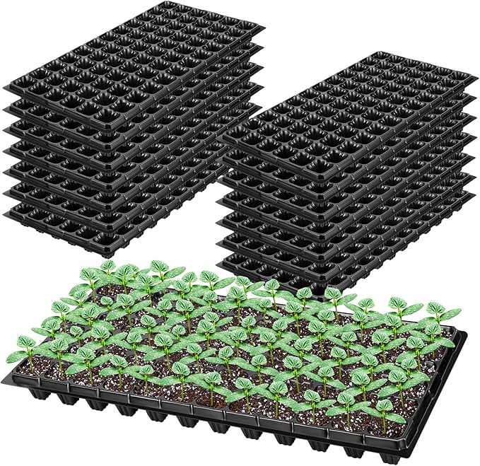Elcoho 15 Pack Seed Starter Trays 72 Cells Seedling Trays Kit with 1080 Cells Plant Nursery Pots Plastic Plant Grow Plug Trays Mini Propagator for Garden Plant Germination, 21.3 x 11 Inches
