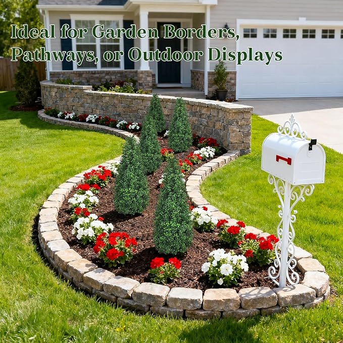 (Set of 2) 36" Artificial Boxwood Cone Topiary Trees - UV Resistant Faux Greenery Pyramid Shrubs for Outdoor Front Porch & Entryway Decor, 2-Section Easy Assembly Potted Plants for Garden & Patio