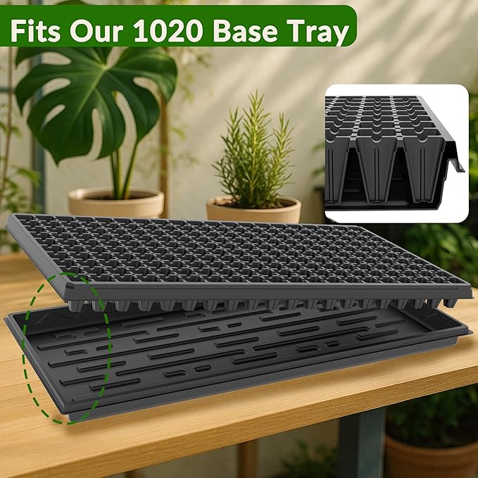 Gardzen 10 Pack 200 Cell Seed Starter Trays, 1.5" Deep Plug Tray for Seedlings, Durable Seedling Trays with Drainage Holes, Fit Standard 1020 Drip Tray