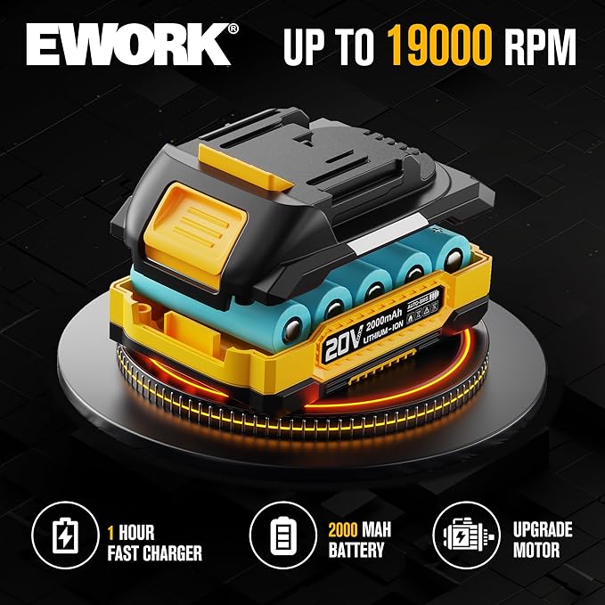 EWORK Small Leaf Blower Cordless 20V 130CFM/200MPH Lightweight Electric Leaf Blower with 2x2.0Ah Battery and Fast Charger, Mini Battery Powered Compact Blowers for Lawn Care, Leaves, Jobsite