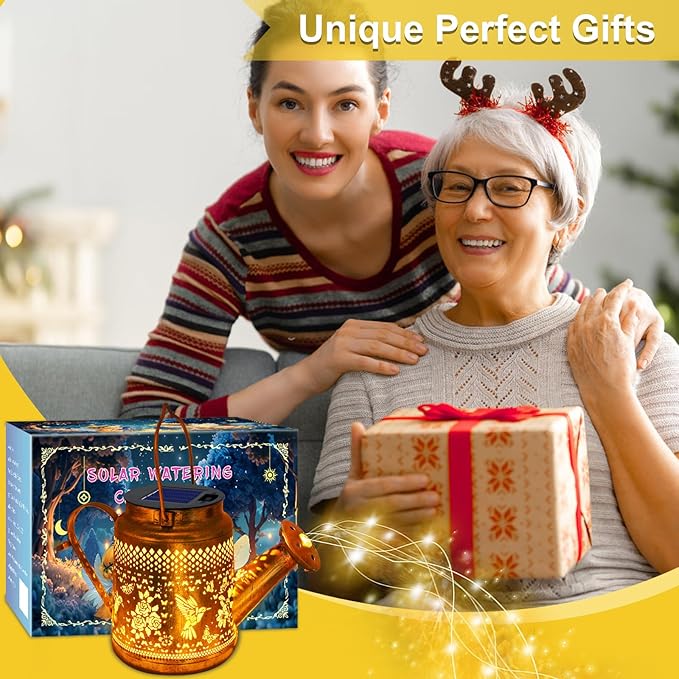 Solar Lanterns Outdoor Waterproof, Hummingbird Watering Can Garden Decor, Hanging Solar Path Lights Yard Art, Outside Patio Decoration Gardening Birthday Gifts for Mom Grandma Women with Shepherd Hook