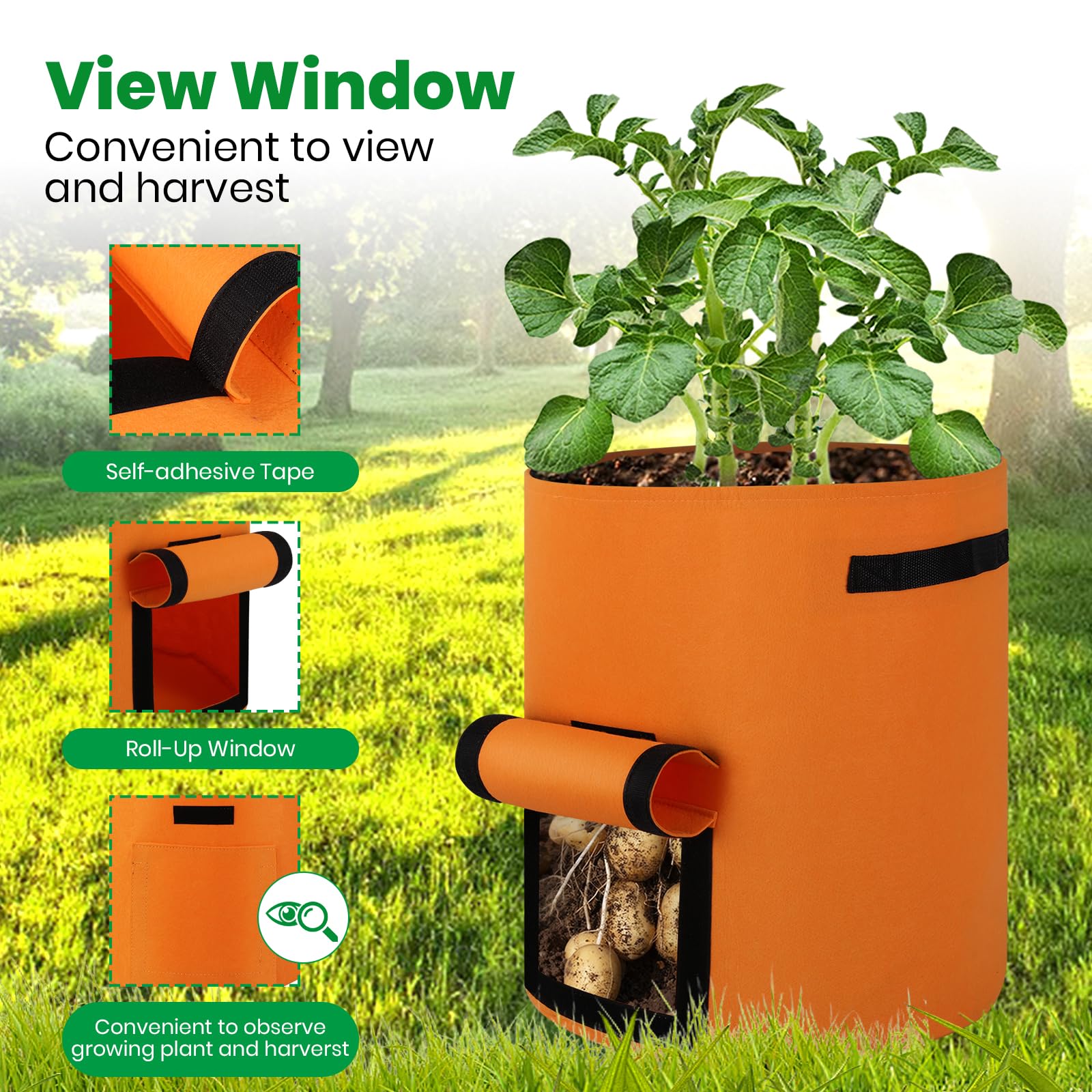 6 Pack Potato Grow Bags, 10 Gallon Planting Bags Large Fabric Pots with Flap Window Vegetable Planter Garden Pot Tall Potato Growing Containers with Handles for Vegetables, Fruits and More, Orange