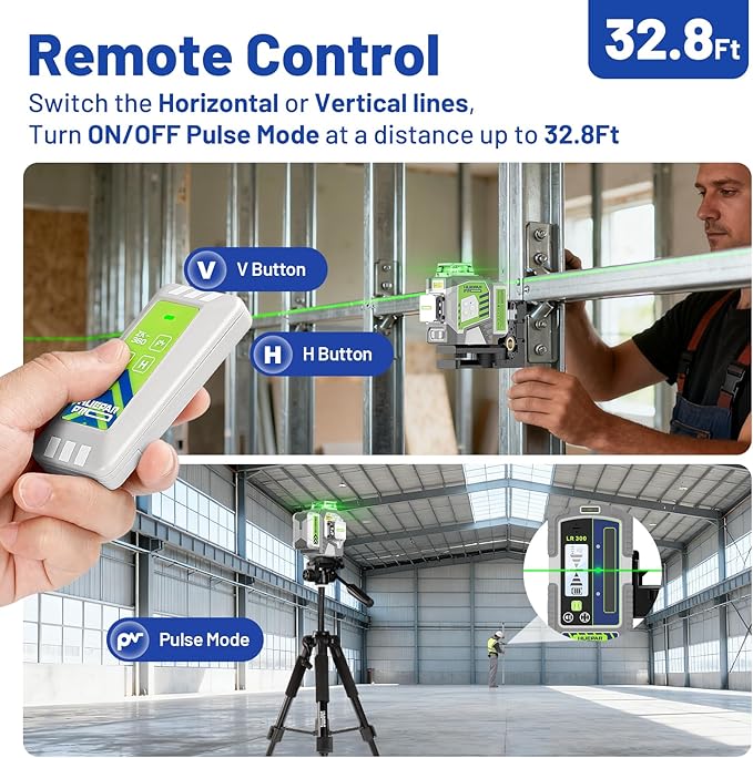 Laser Level 360 Self Leveling with 50inch Tripod, Huepar Pro 3 x 360° High Brightness Green Laser Leveler Tool for Construction, Tile and Picture Hanging, 8000mAh Li-ion Battery & Magnetic Bracket