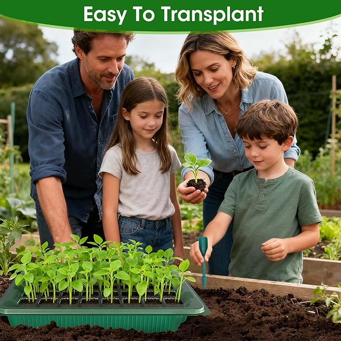 MQUPIN Seed Starter Tray with Grow Light 4 LED, 2 Pack/80 Cells Adjustable Brightness Seed Starter Kit,Seedling Starter Kit with Dome and Base for Greenhouse Seeds Growing Starting(Green)